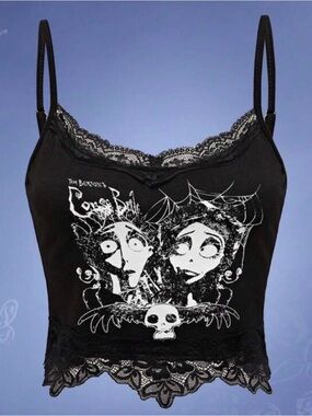 Tim Burton Corpse Bride Lace Trim Graphic Cami